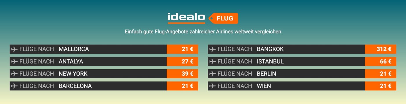 2021: Flugmodul als Liste von Zielen mit Preisen